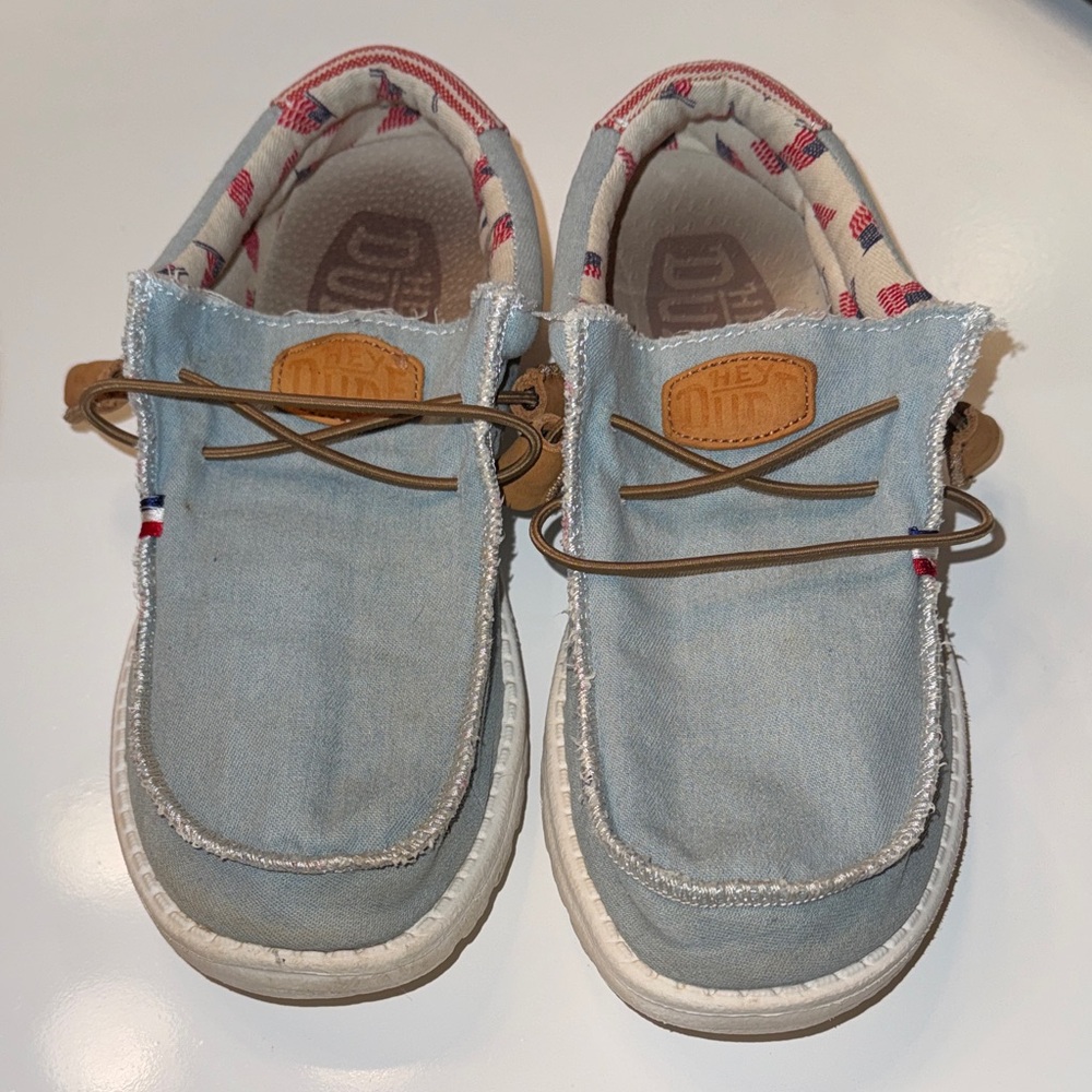 Hey Dude Kids Light Blue Moccasins patriotic
